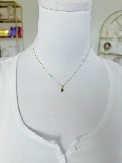 Round Colombian Emerald Pendant Necklace Solid Gold 18K Italian