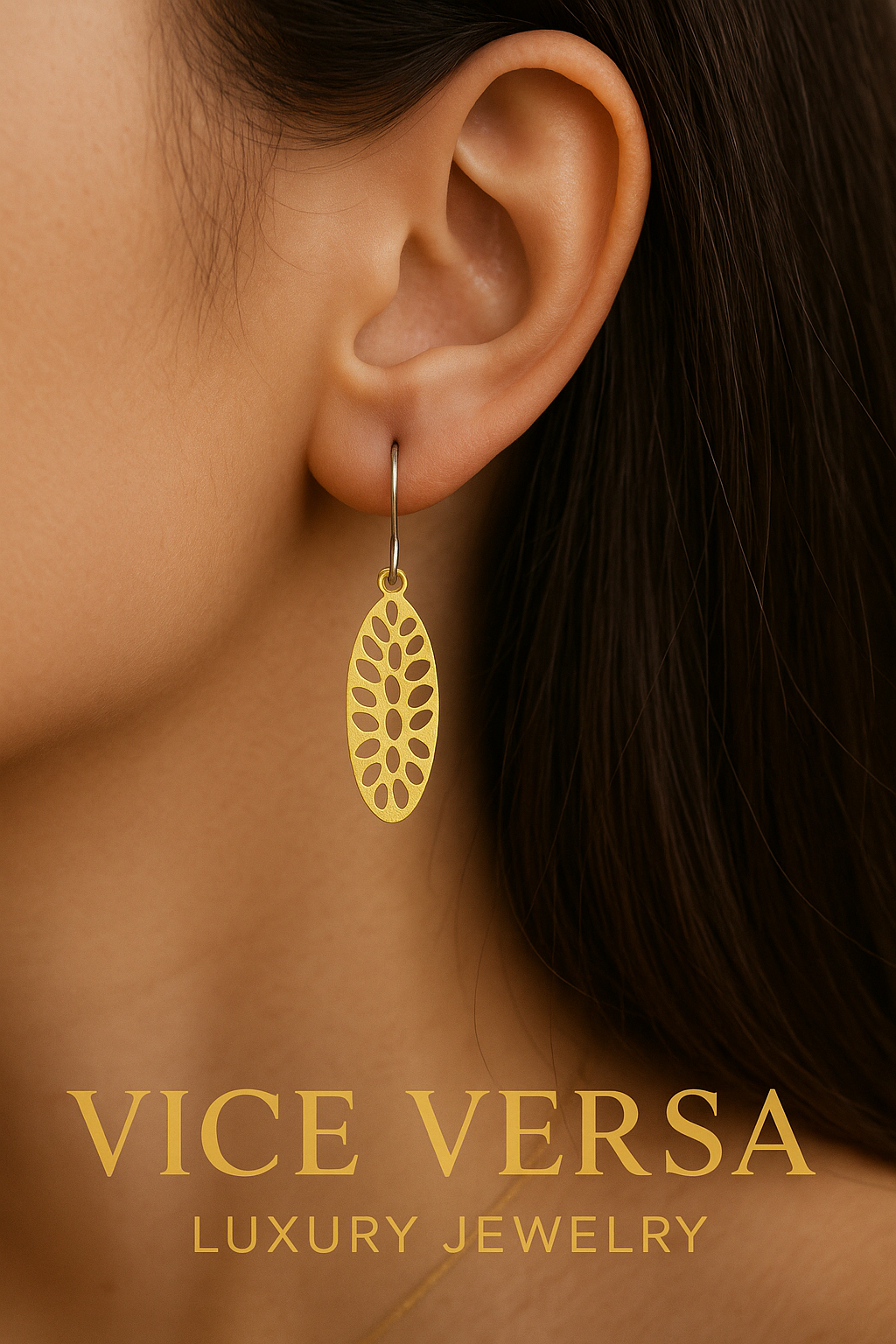 GOLD PLATED 24K EARRINGS DANGLE  - LONG OVAL LEAFS