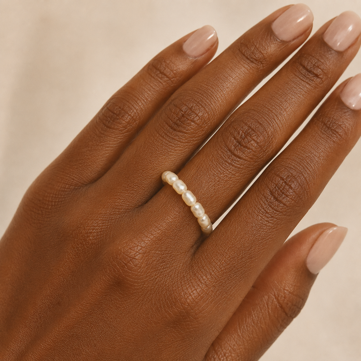 Seed Pearl Eternity Band Ring Gold Plated 24K