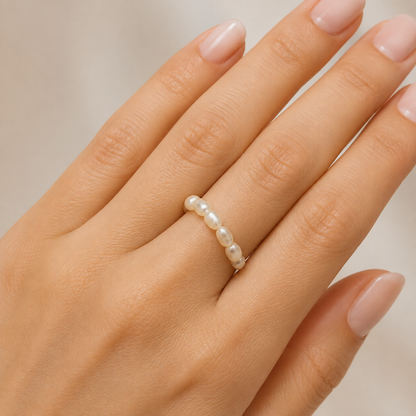 Seed Pearl Eternity Band Ring Gold Plated 24K