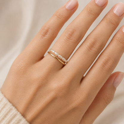 Seed Pearl Eternity Band Ring Gold Plated 24K