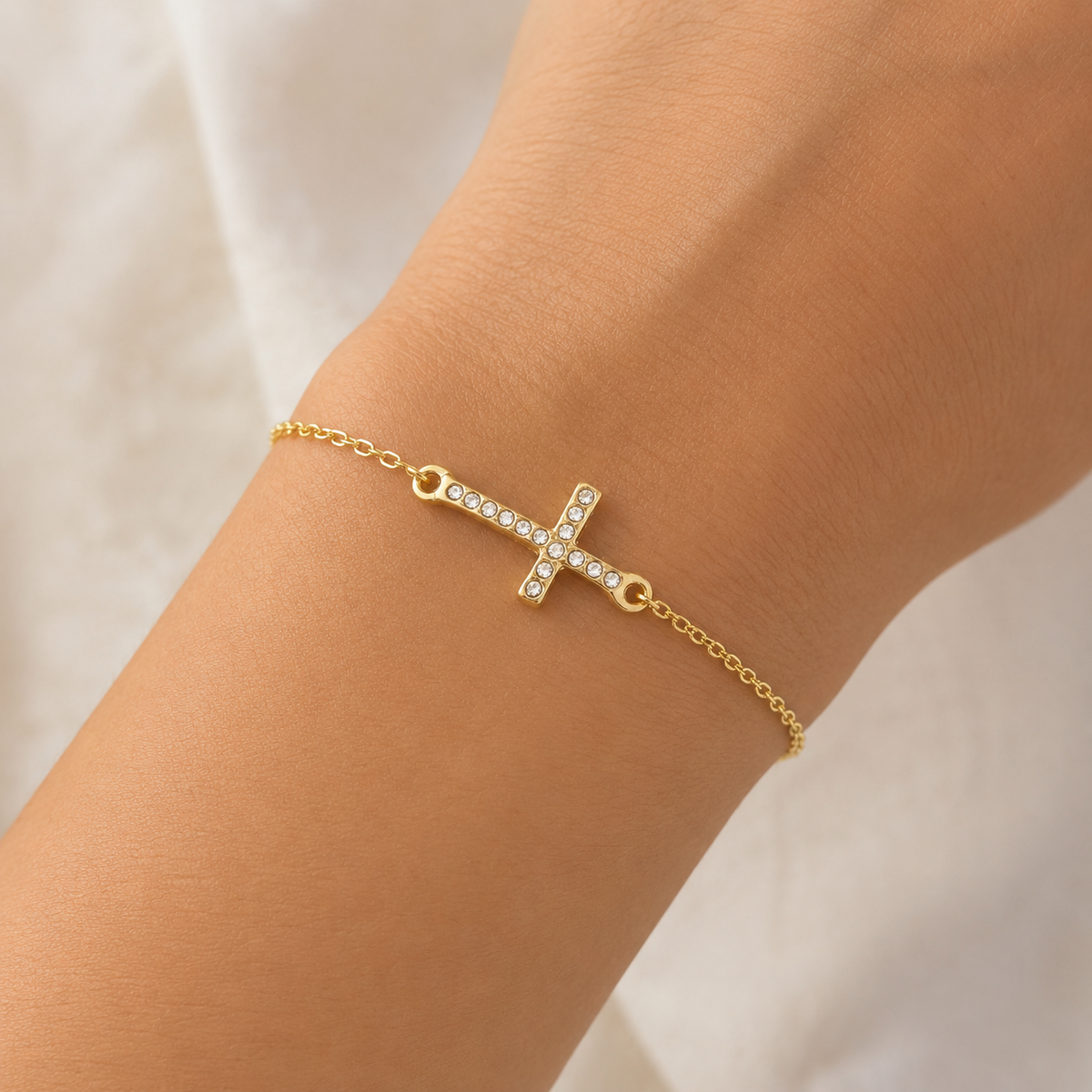 Woman Cross Zircons Bracelet Gold Plated 24K