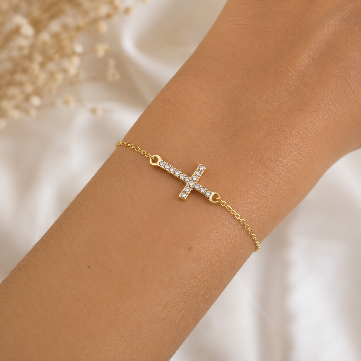 Woman Cross Zircons Bracelet Gold Plated 24K