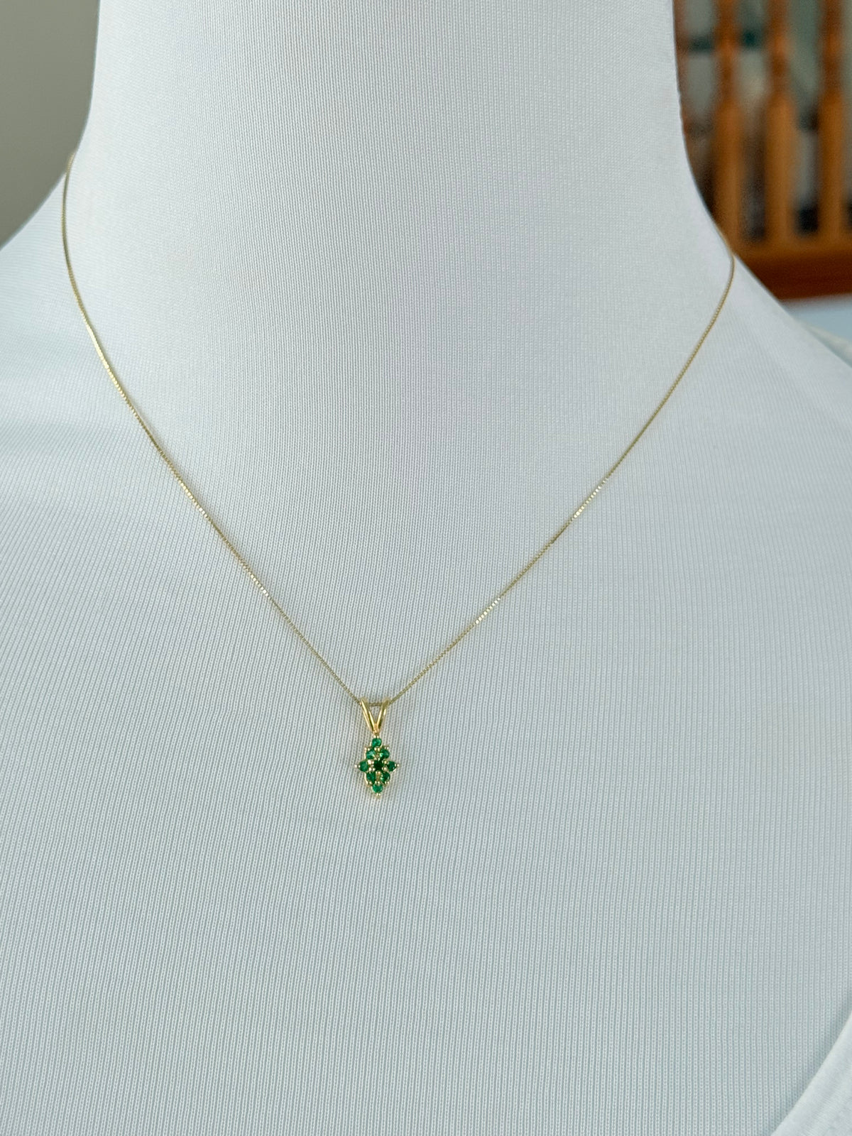 Cluster Colombian Emerald & Diamond Pendant Necklace Solid Gold 18K Italian