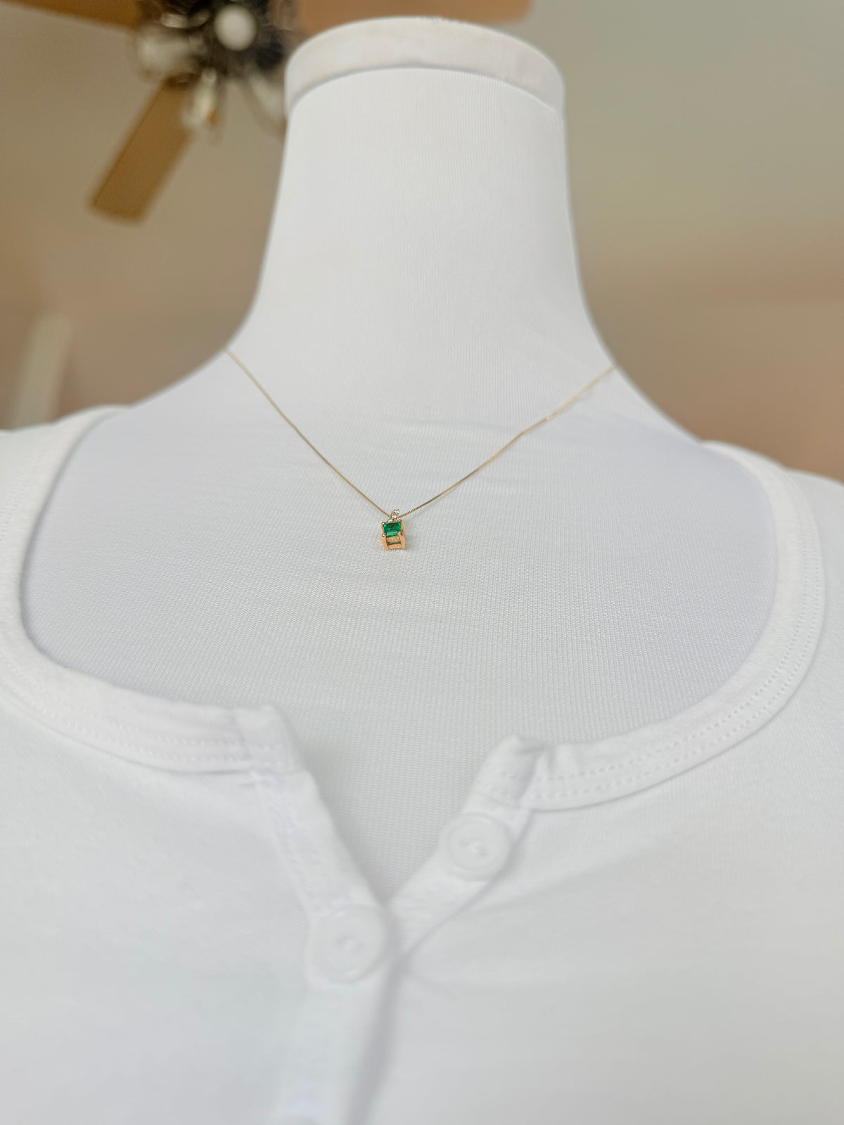 Square Colombian Emerald & Diamond Pendant Necklace Solid Gold 18K Italian