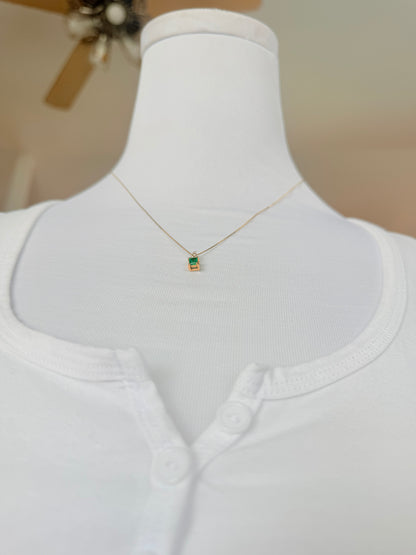 Square Colombian Emerald & Diamond Pendant Necklace Solid Gold 18K Italian