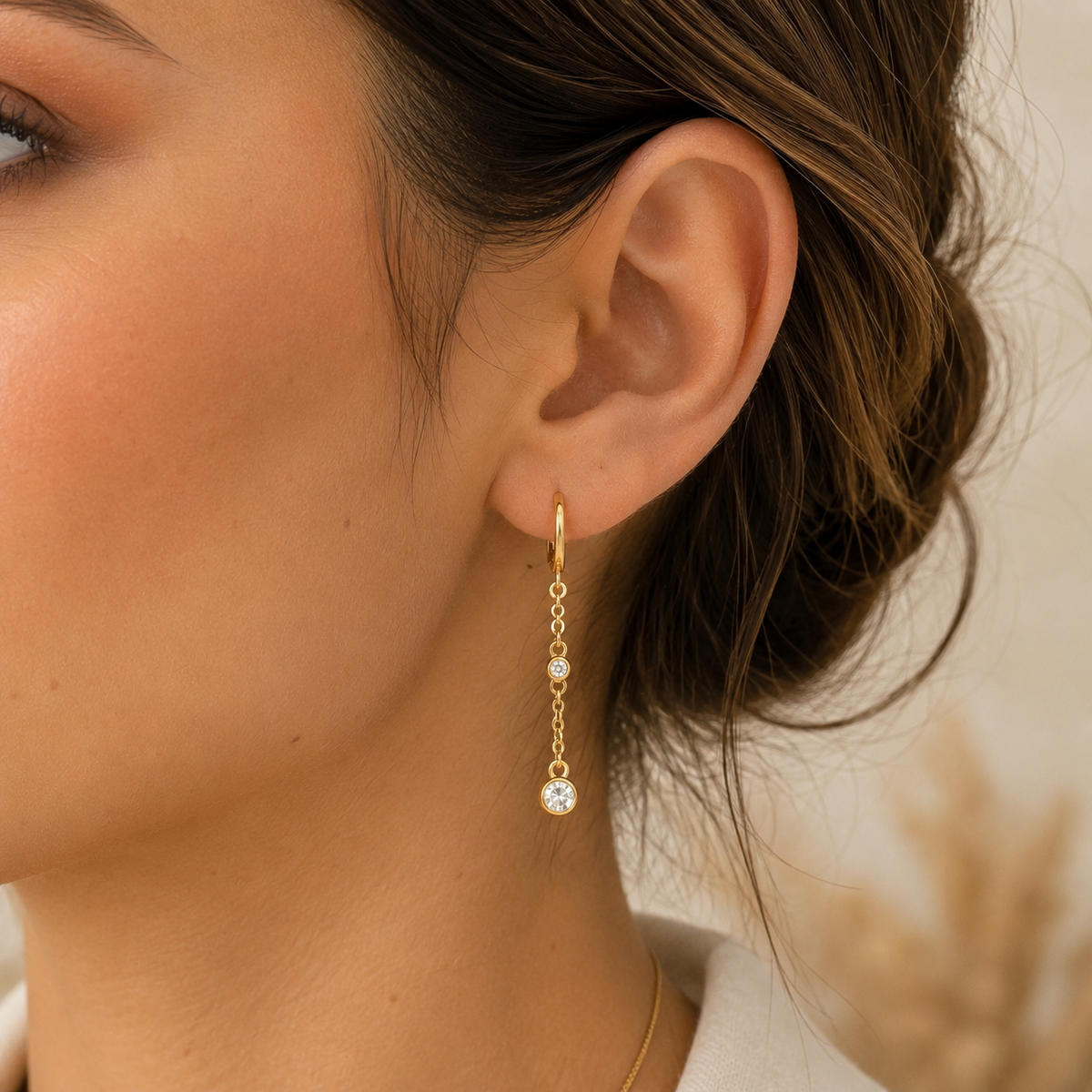 LONG -GOLD EARRINGS- CLOVER ROSÉ AU PEN