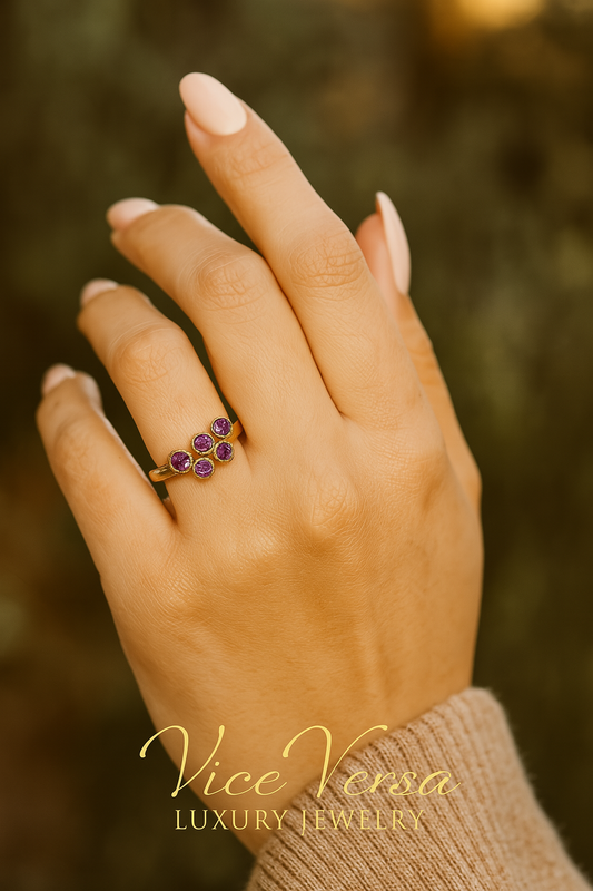 Purple Zircon Cocktail Ring Gold Plated 24K