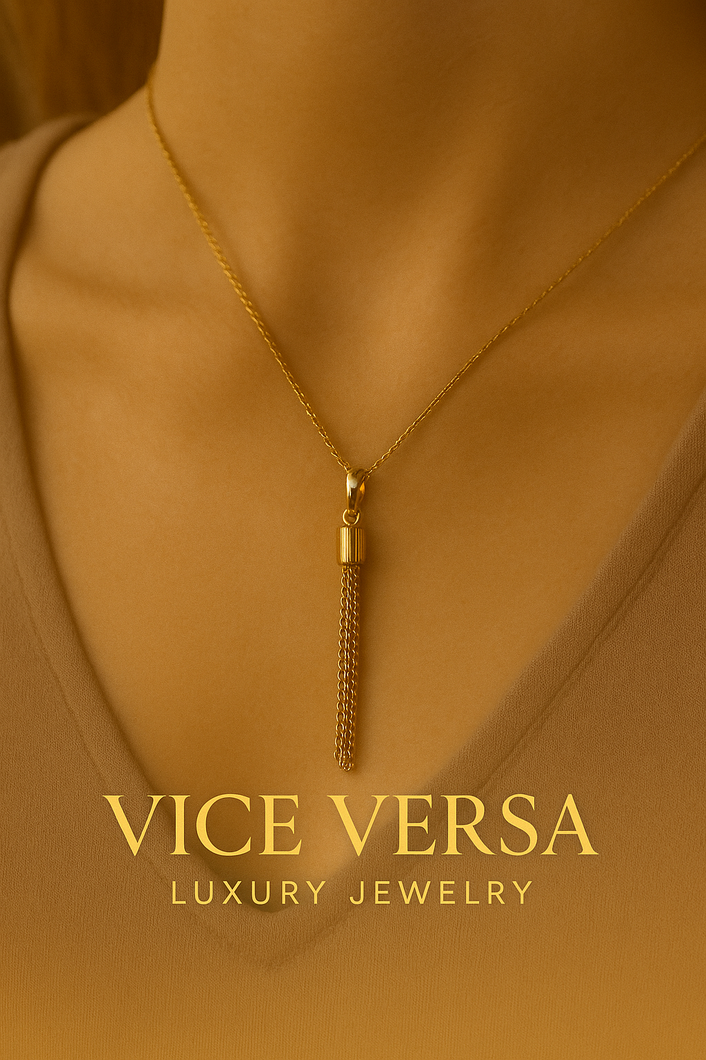 Long Tassel Pendant Necklace Gold Plated 24K