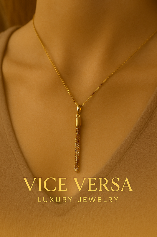 Long Tassel Pendant Necklace Gold Plated 24K
