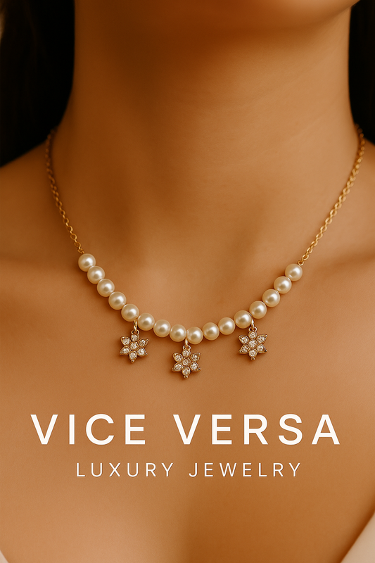 Pearl Station Necklace Gold Plated 24K