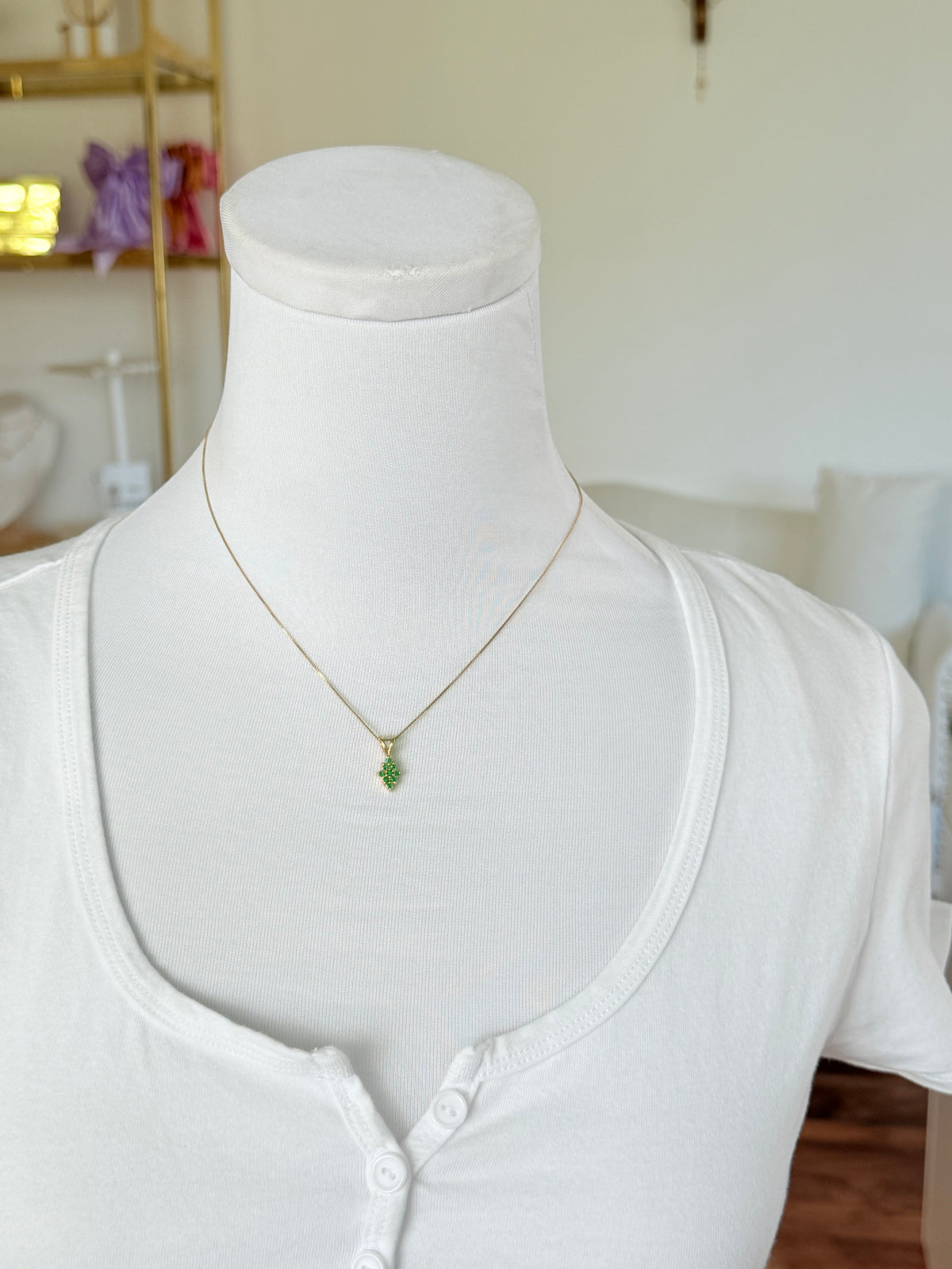 Cluster Colombian Emerald & Diamond Pendant Necklace Solid Gold 18K Italian