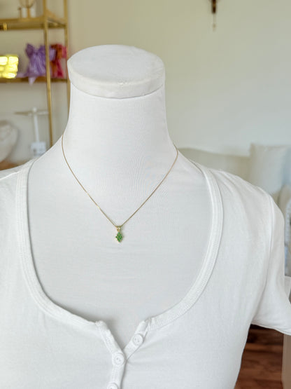 Cluster Colombian Emerald & Diamond Pendant Necklace Solid Gold 18K Italian