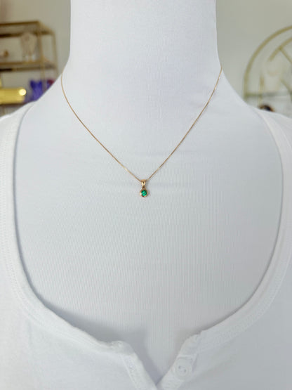 Round Colombian Emerald Pendant Necklace Solid Gold 18K Italian