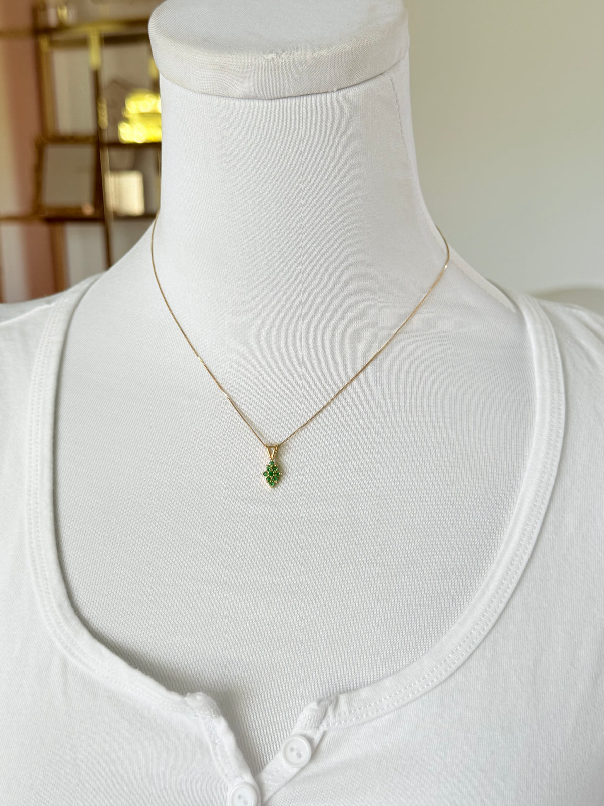 Cluster Colombian Emerald & Diamond Pendant Necklace Solid Gold 18K Italian