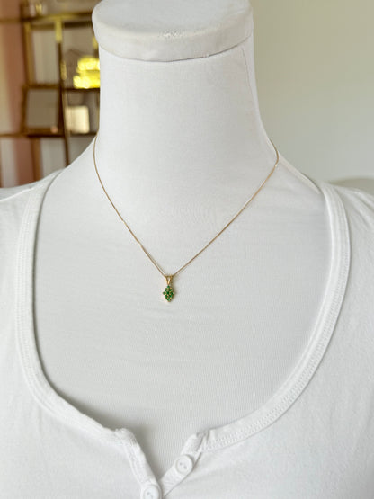 Cluster Colombian Emerald & Diamond Pendant Necklace Solid Gold 18K Italian