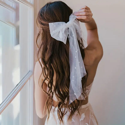 Floral Tulle Bow Hair Clip - Large