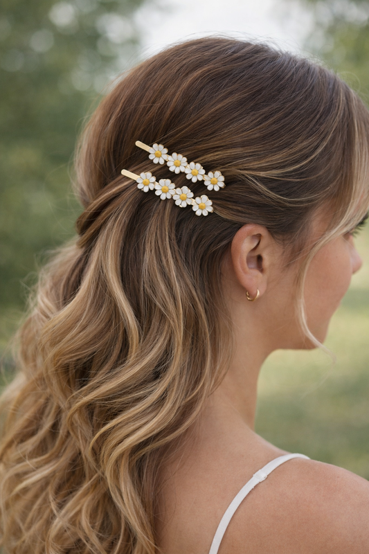 Elegant Fresh Enamel Daisy Hair Clips,