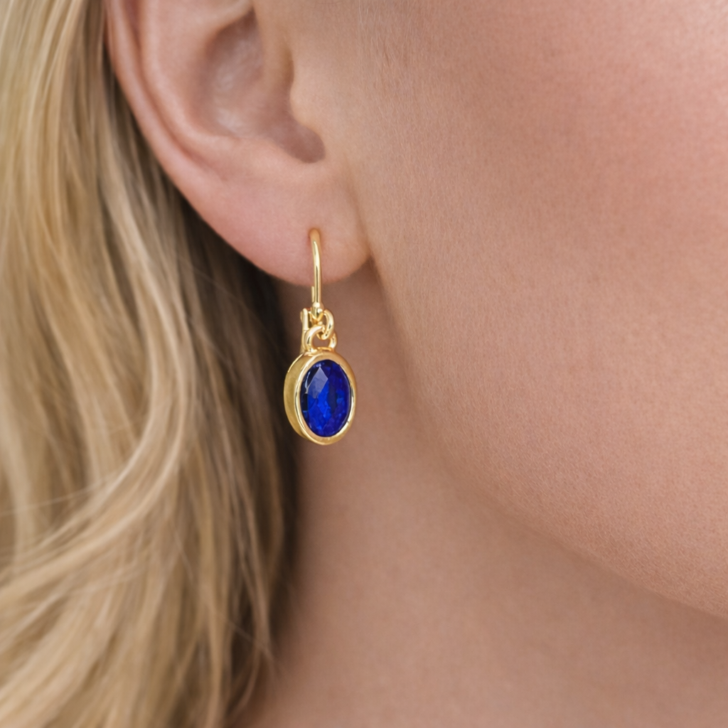 Dark Blue Stone Dangle Earrings