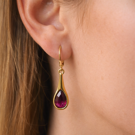 Violet Precious Stone Drop Earrings Gold Plated