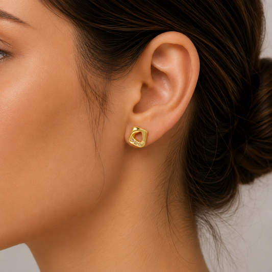 SQUARE GOLD PLATED 24K EARRINGS WITH ZIRCONS