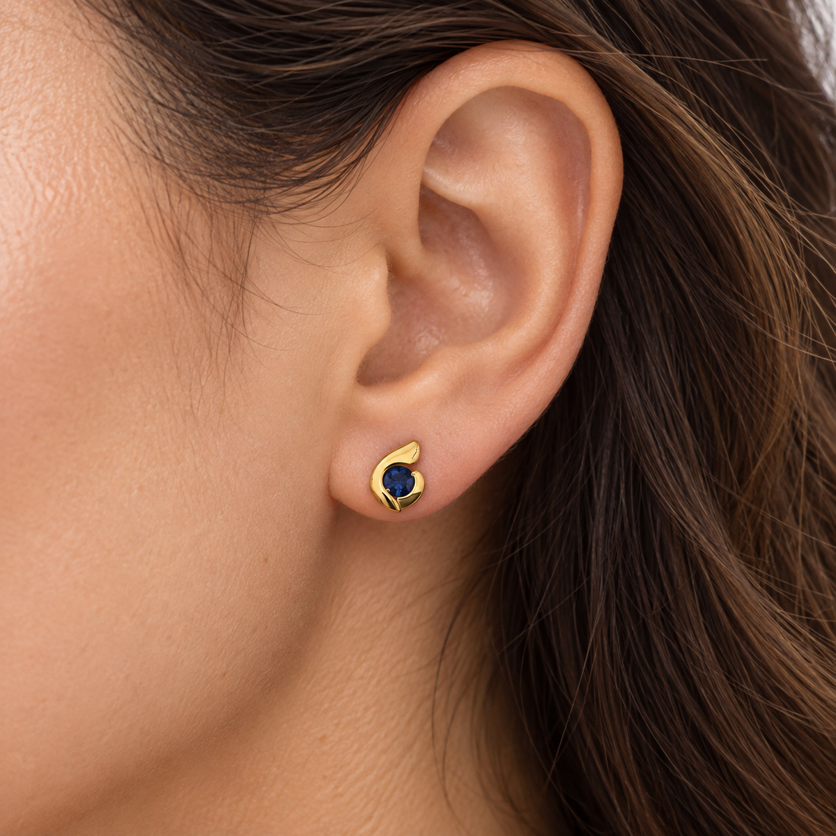Blue Zircon Teardrop Stud Earrings Gold Plated 24K