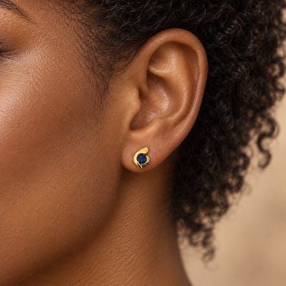 Blue Zircon Teardrop Stud Earrings Gold Plated 24K