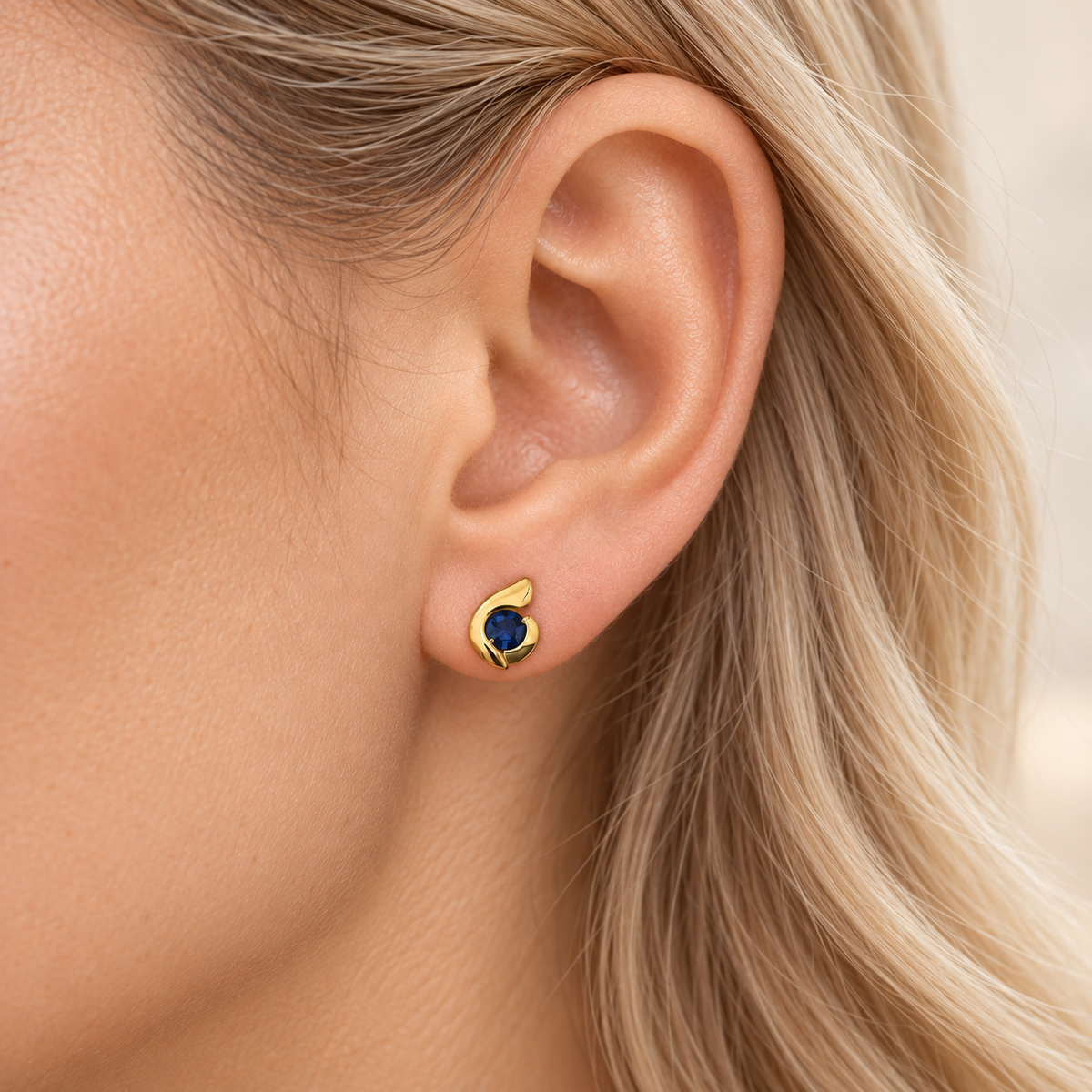 Blue Zircon Teardrop Stud Earrings Gold Plated 24K
