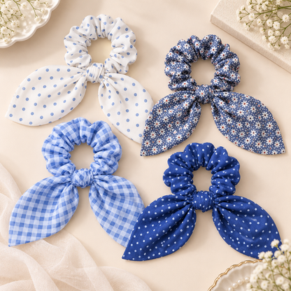 Checkered Bow Rabbit-Ear Scrunchie