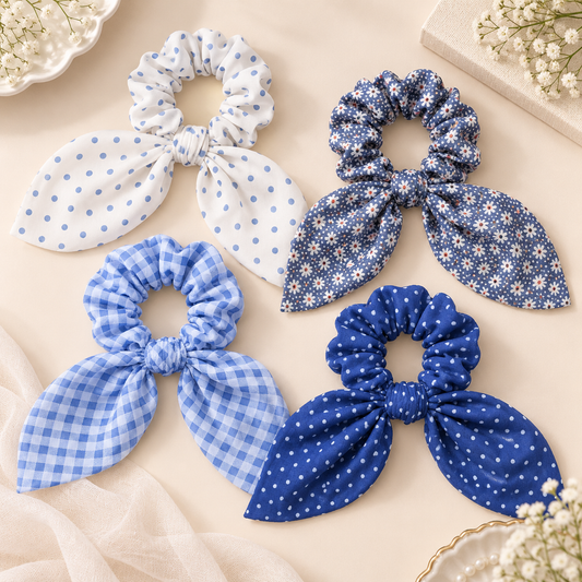 Checkered Bow Rabbit-Ear Scrunchie