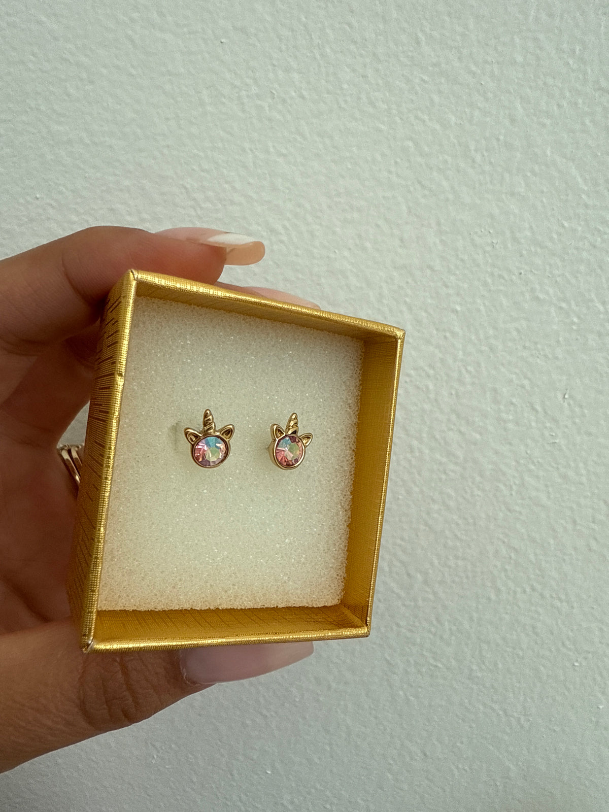 Gold Unicorn Charm Dangle Earrings Gold Plated 24K