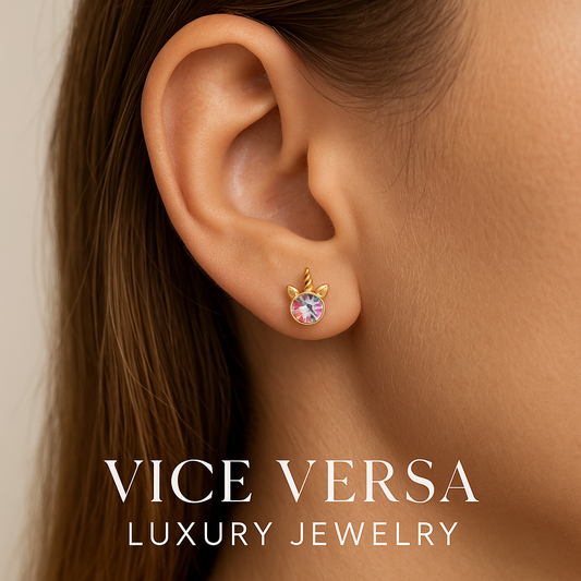 Gold Unicorn Charm Dangle Earrings Gold Plated 24K