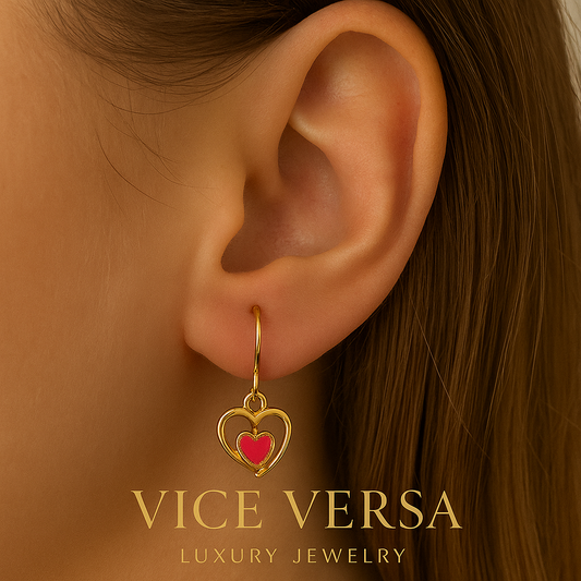 Double Nested Heart Stud Earrings Gold Plated 24K