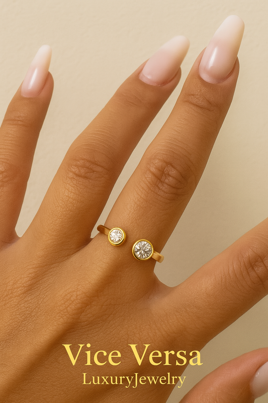 Dual Bezel Zircon Adjustable Ring Gold Plated