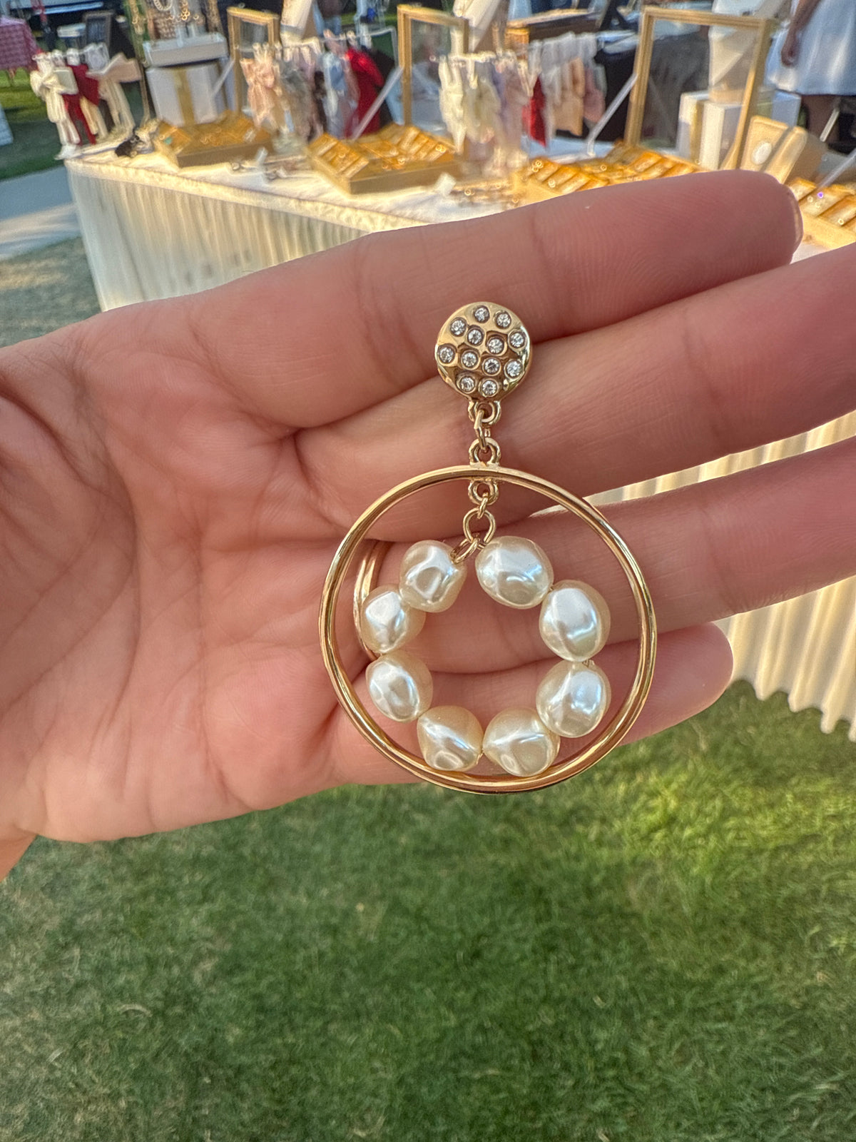 Baroque Pearl Circle Hoop Earrings Gold Plated 24K