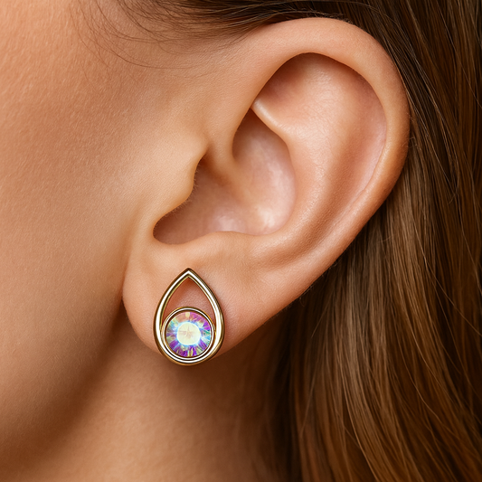 Tornasol Teardrop Stud Earrings Gold Plated 24K