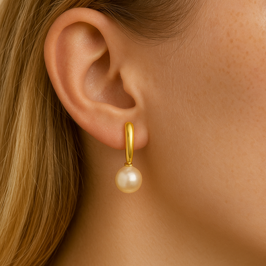 Gold Hoop with Pearl Drop Earrings Gold Plated 24K
