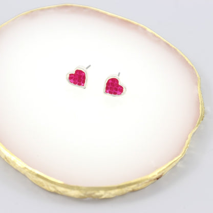 Pink Hearts Silver Plated Stud Earrings