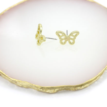Butterfly Stud Earrings Gold Plated 24K