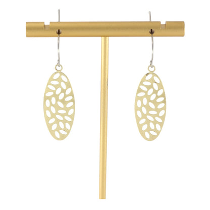 GOLD PLATED 24K EARRINGS DANGLE  - LONG OVAL LEAFS