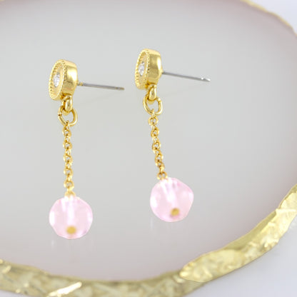 Pink Dangle Gold plated Earrings