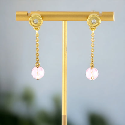 Pink Dangle Gold plated Earrings