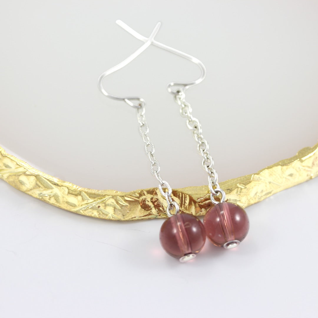 Light Brown Drop Earrings Silver Plated