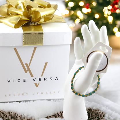 Pulsera elástica de cuentas verdes y doradas de 4 mm