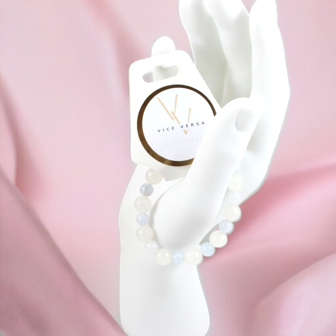 Pulsera elástica de aguamarina natural hecha a mano 