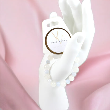 Pulsera elástica de aguamarina natural hecha a mano 