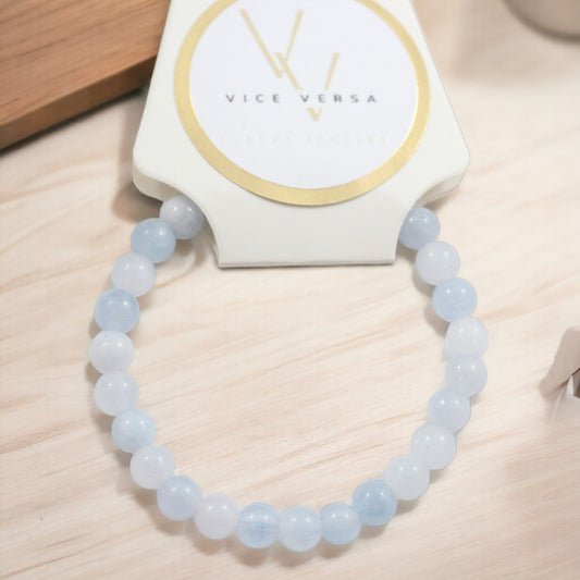 Pulsera elástica de aguamarina natural hecha a mano 