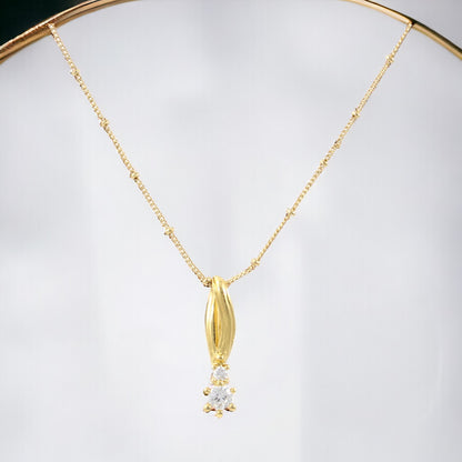 Long Charm 2 Zircon Necklace Gold Plated 24K