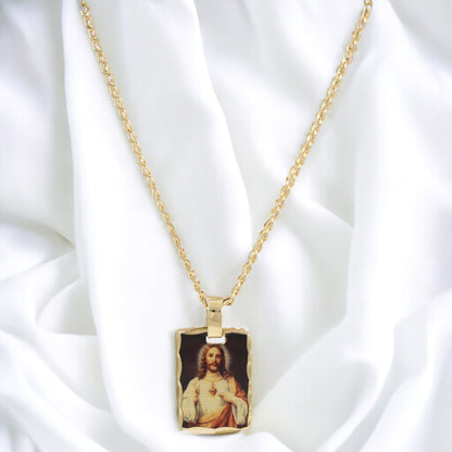 Precioso collar Escapulario María y Jesús bañado en oro de 24 quilates