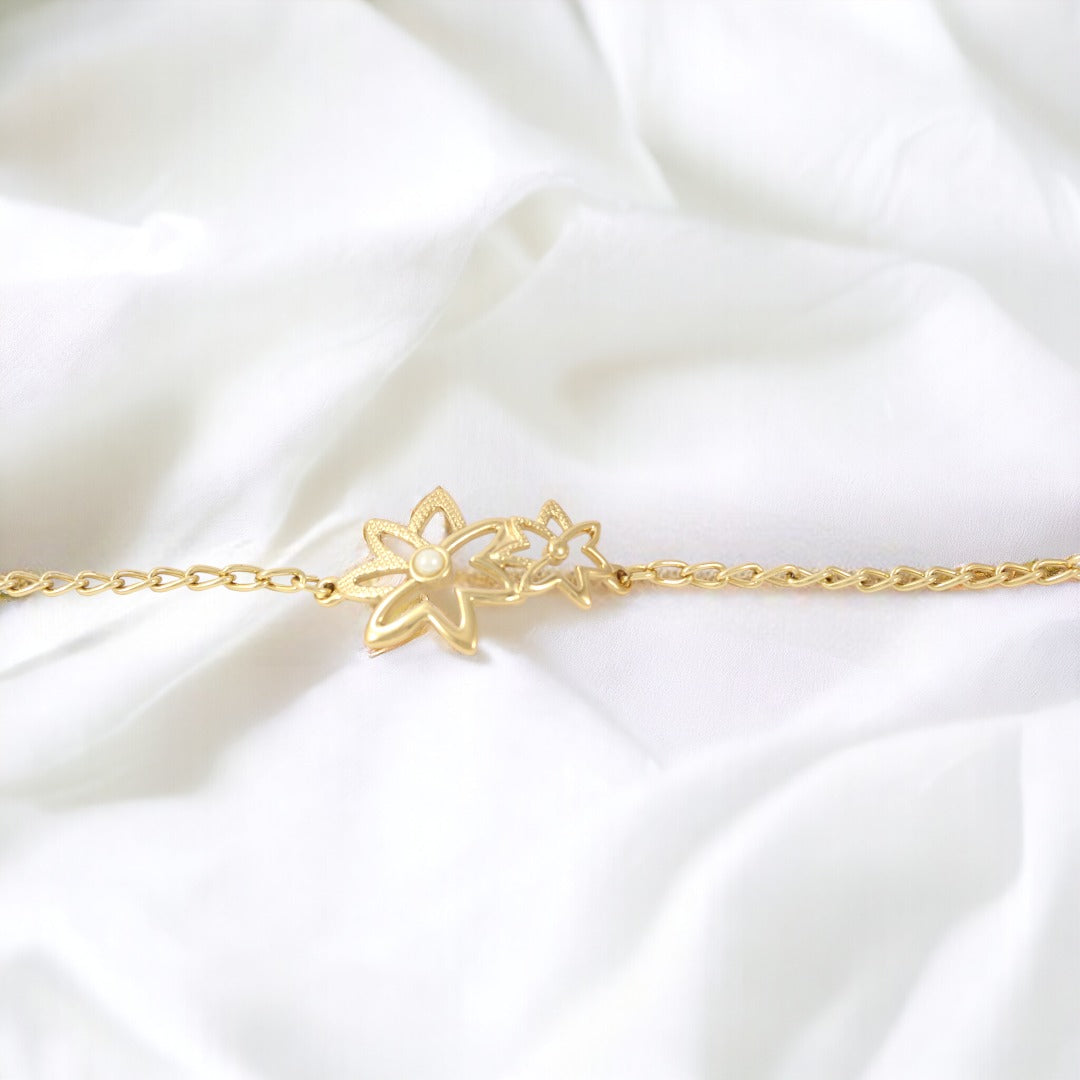 Pulsera de mujer con flores bañada en oro real de 24 quilates